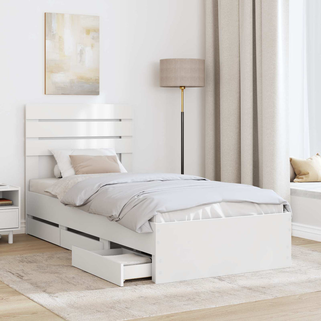 vidaXL Ramka łóżka z szufladą Biały 90 x 190 cm Drewno inżynieryjne