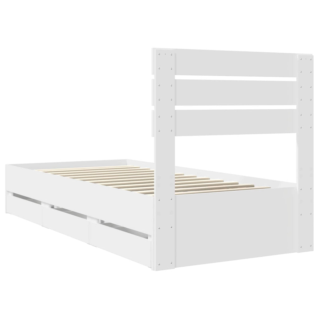 vidaXL Ramka łóżka z szufladą Biały 90 x 190 cm Drewno inżynieryjne