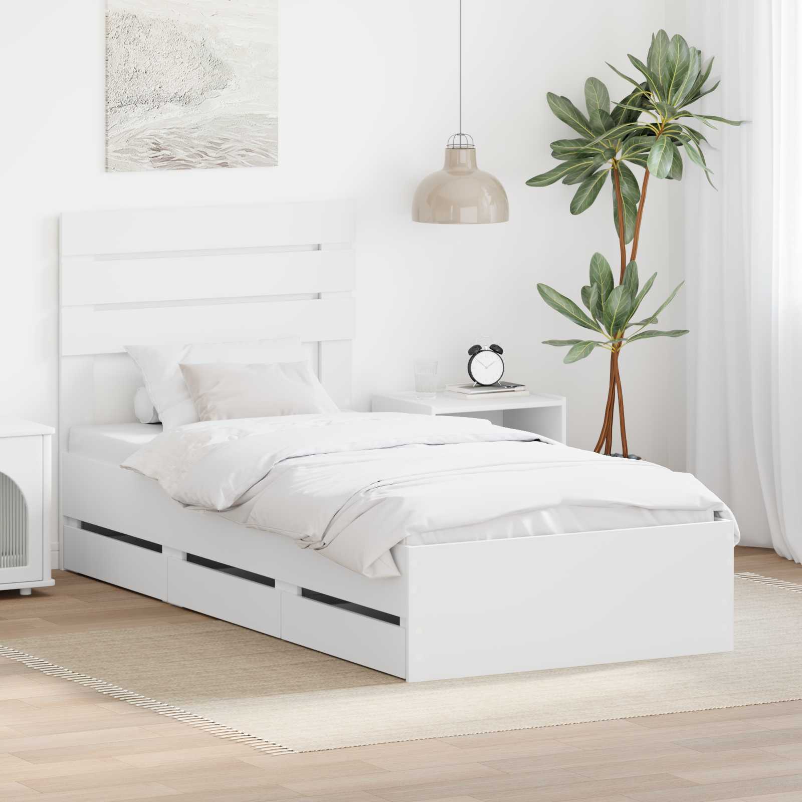 vidaXL Ramka łóżka z szufladą Biały 75 x 190 cm Drewno inżynieryjne