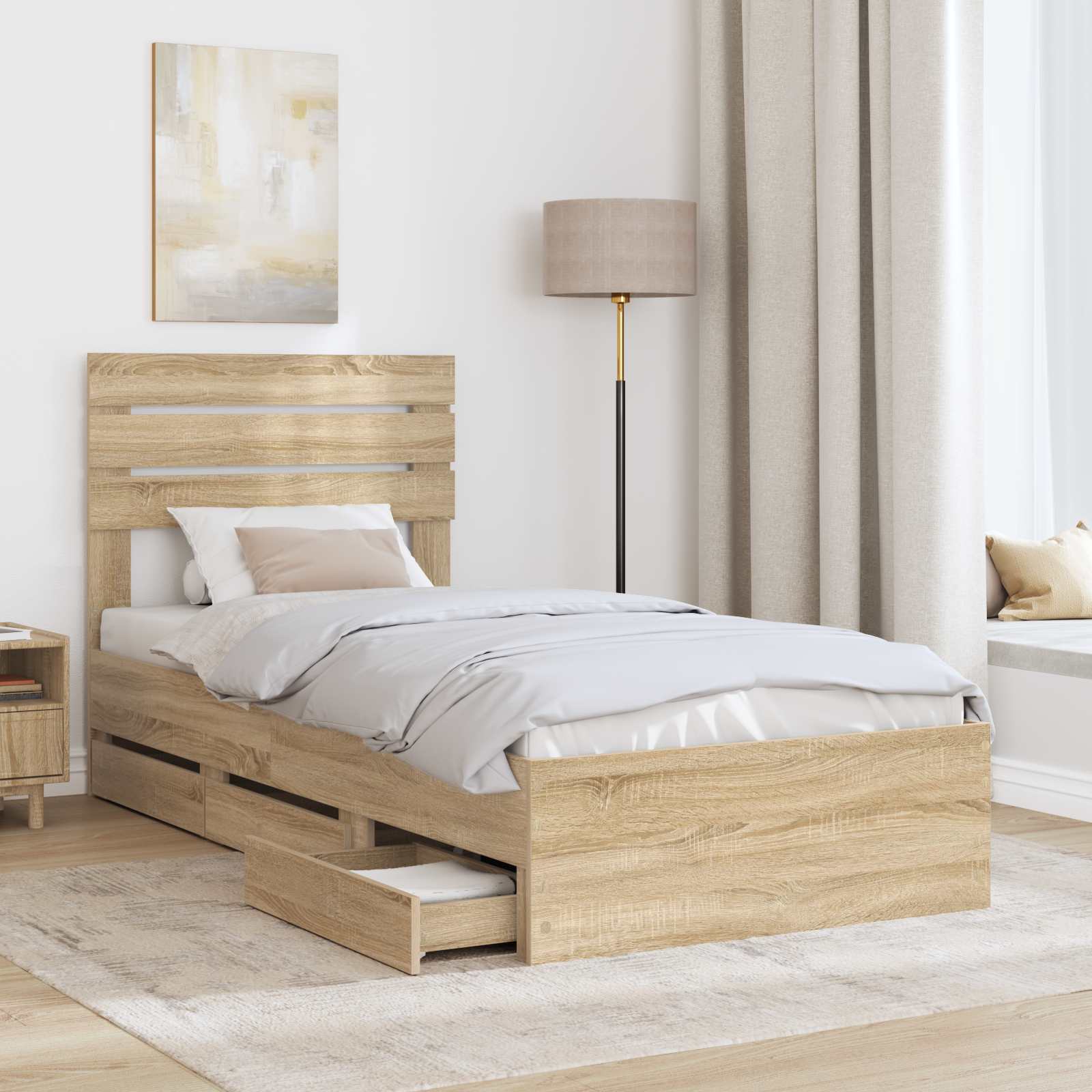 vidaXL Ramka łóżka Dąb Sonoma 75 x 190 cm Drewno inżynieryjne