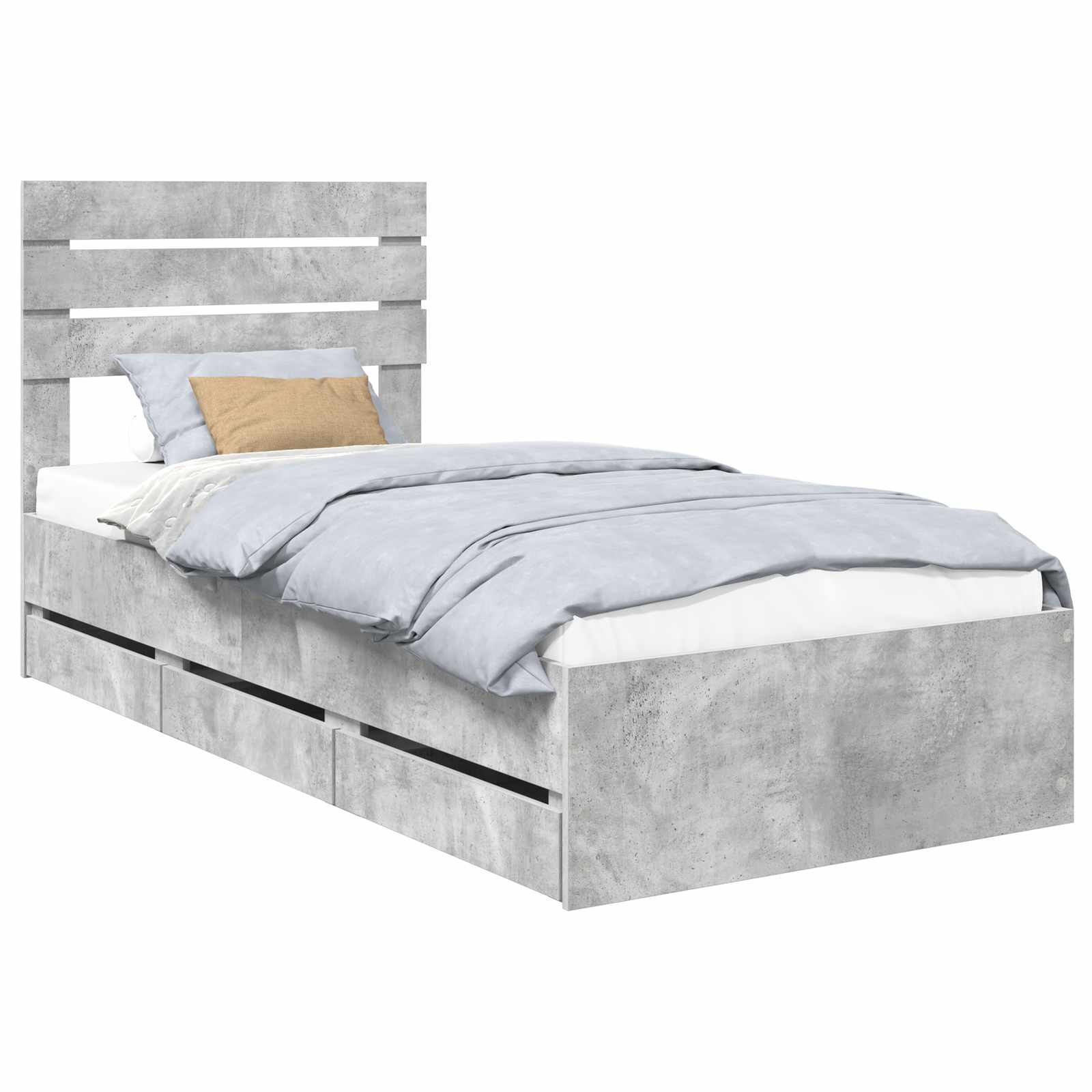 vidaXL Ramka łóżka Betonowy szary 75 x 190 cm Drewno inżynieryjne