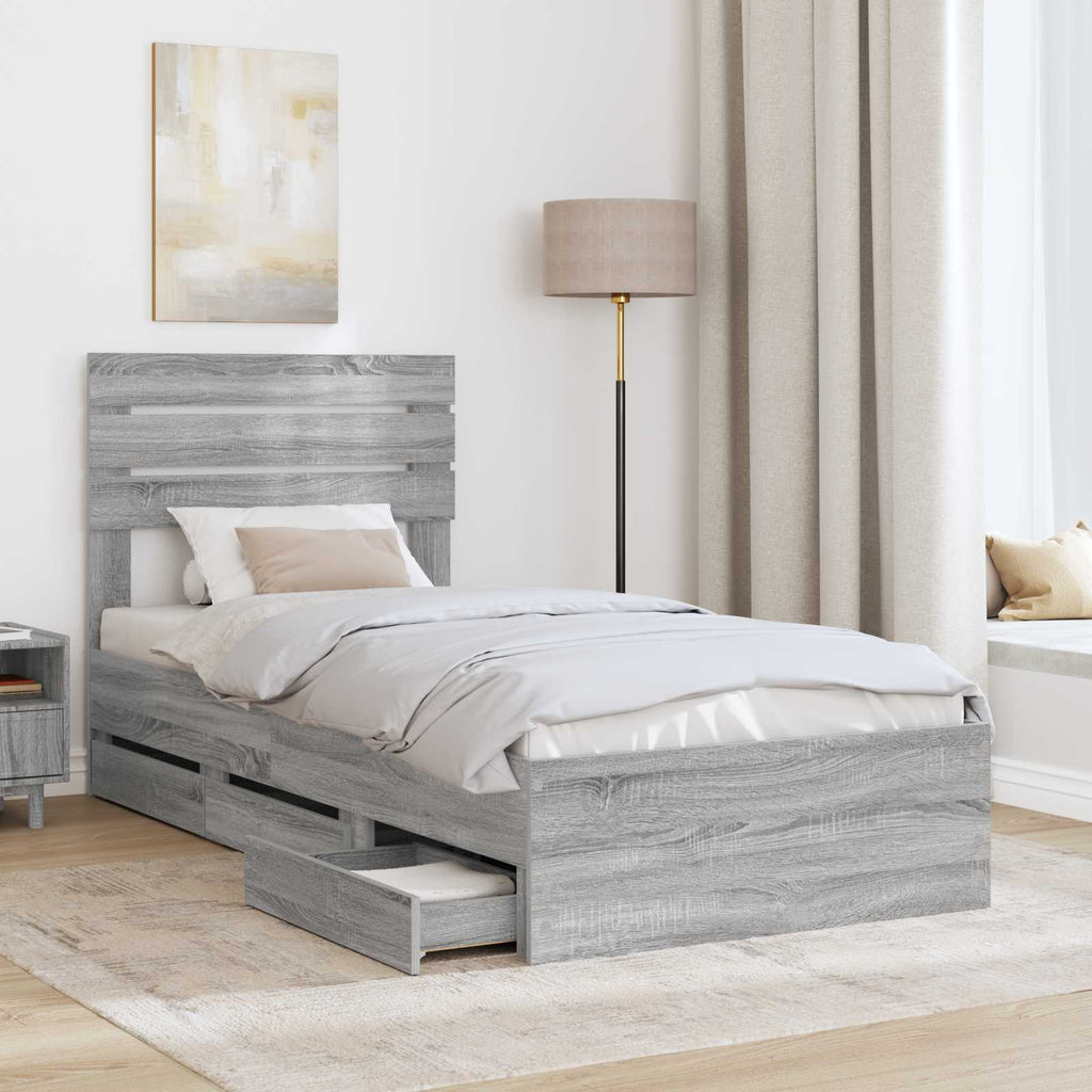 vidaXL Ramka łóżka Szary Sonoma 75 x 190 cm Drewno inżynieryjne
