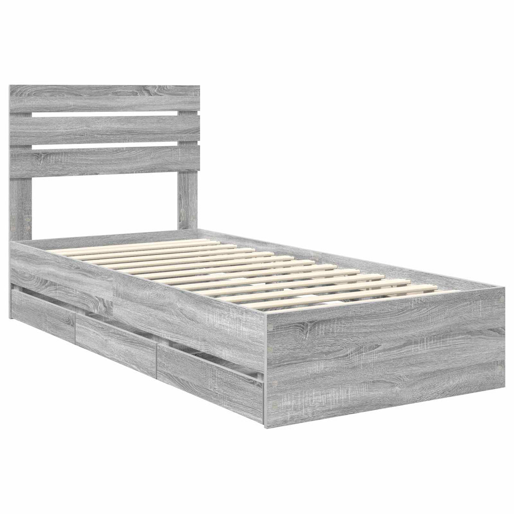 vidaXL Ramka łóżka Szary Sonoma 75 x 190 cm Drewno inżynieryjne
