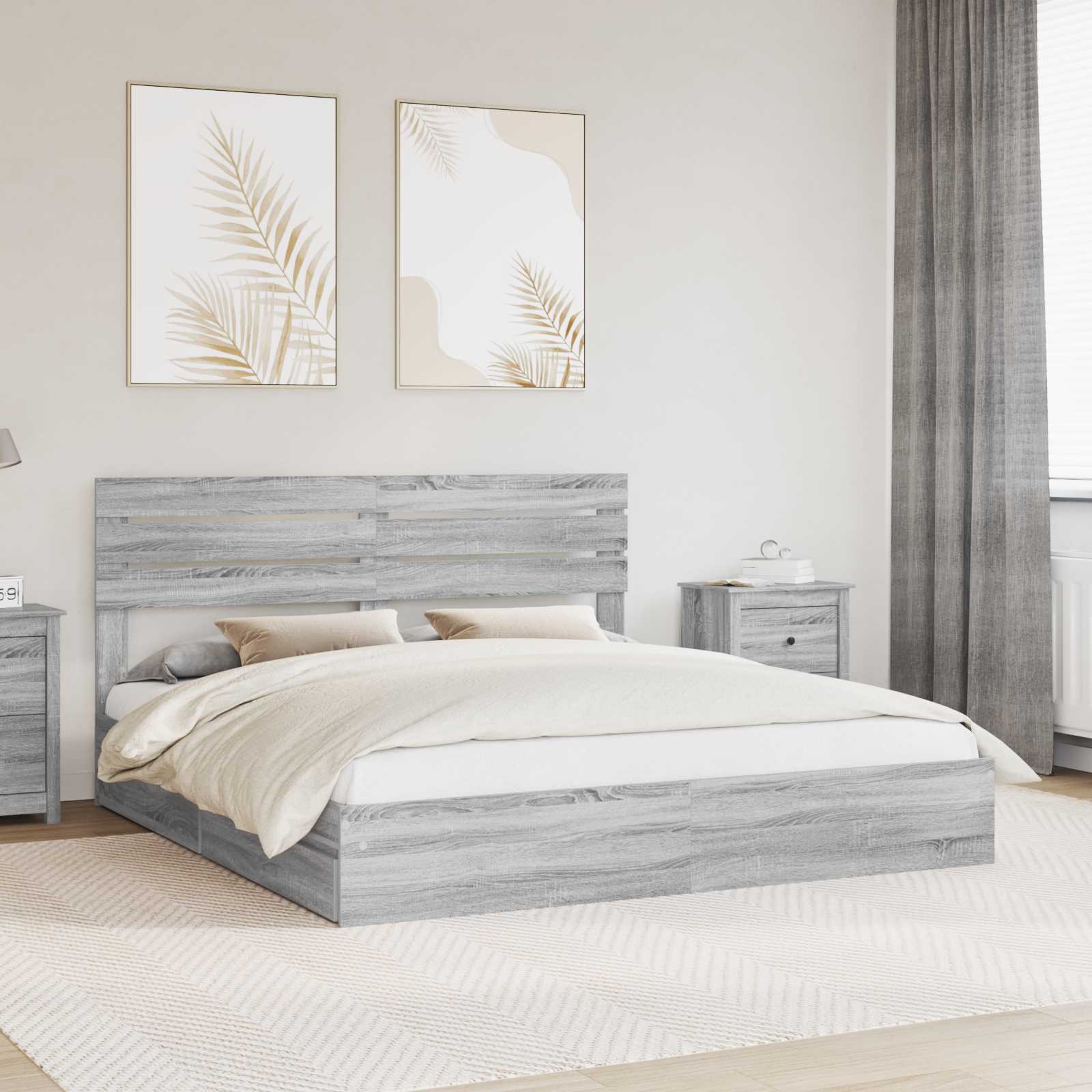 vidaXL Łóżko z miejscem do przechowywania Szary Sonoma 200 x 200 cm