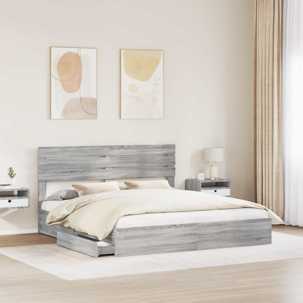 vidaXL Łóżko z miejscem do przechowywania Szary Sonoma 200 x 200 cm