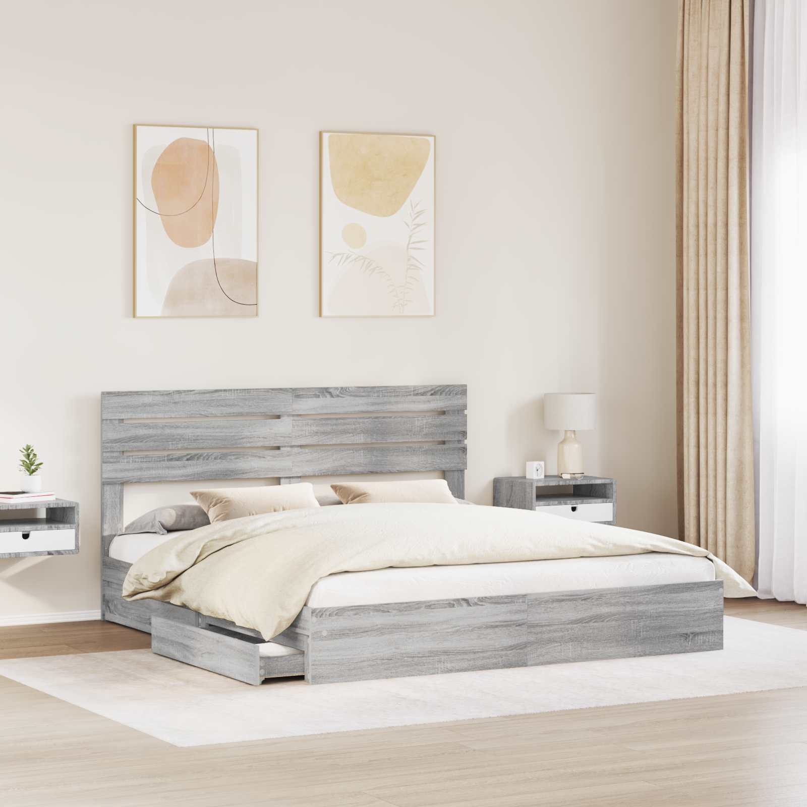vidaXL Łóżko z miejscem do przechowywania Szary Sonoma 200 x 200 cm