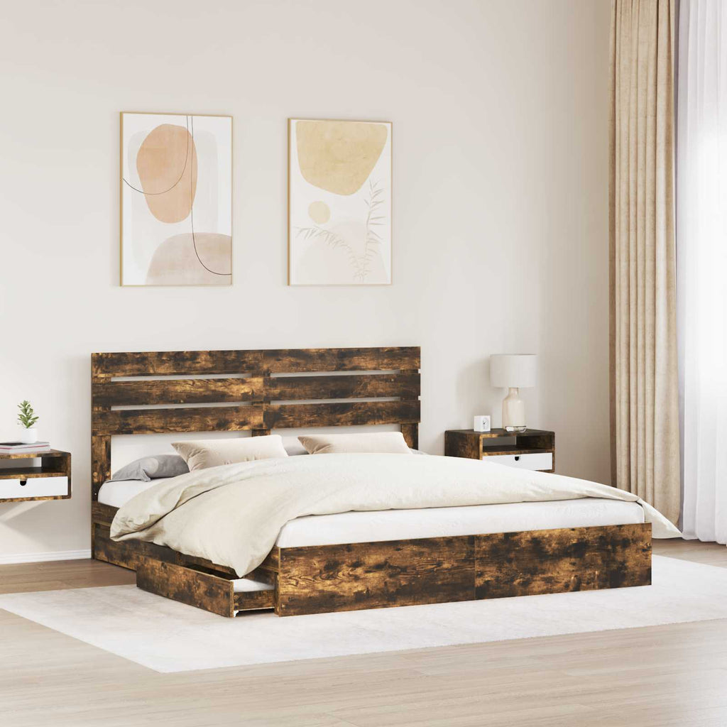 vidaXL Łóżko z miejscem do przechowywania Dąb wędzony 180 x 200 cm