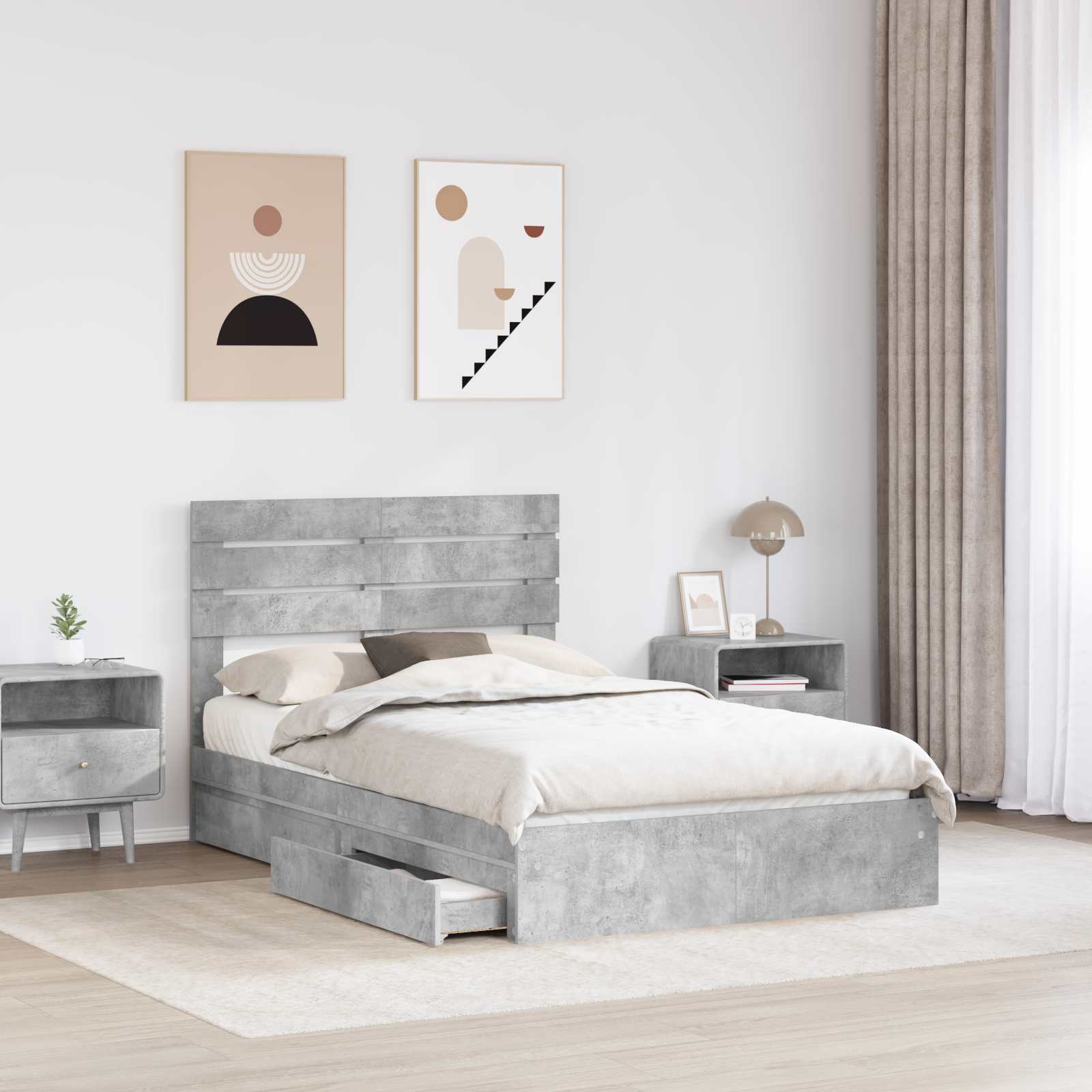 vidaXL Łóżko z miejscem do przechowywania Betonowy szary 135 x 190 cm
