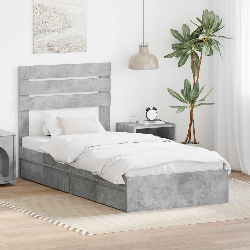vidaXL Łóżko z miejscem do przechowywania Betonowy szary 70 x 190 cm