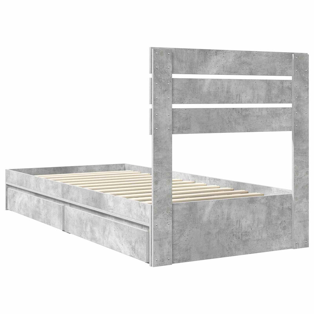 vidaXL Łóżko z miejscem do przechowywania Betonowy szary 70 x 190 cm