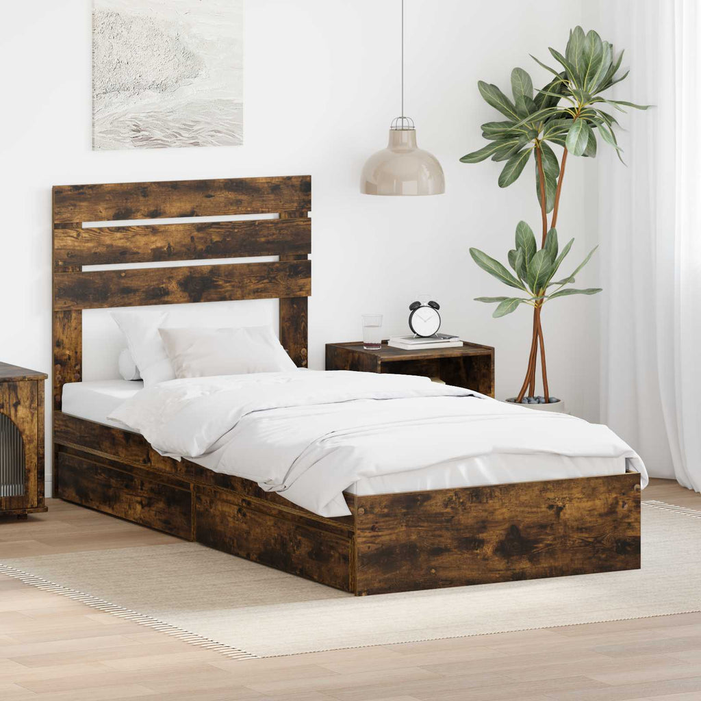 vidaXL Łóżko z miejscem do przechowywania Dąb wędzony 75 x 190 cm