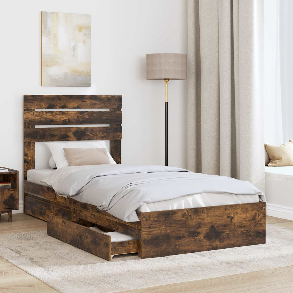 vidaXL Łóżko z miejscem do przechowywania Dąb wędzony 75 x 190 cm