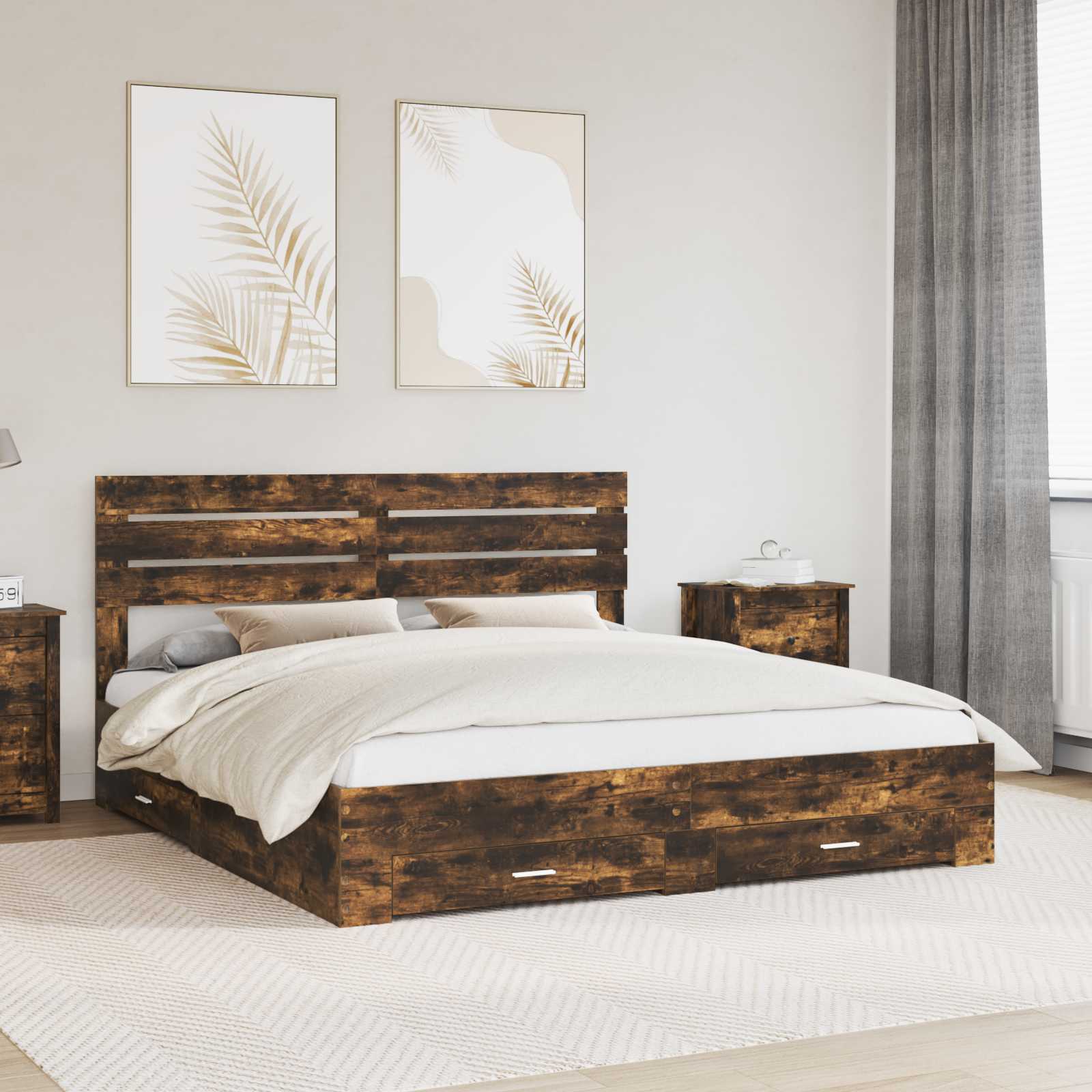 vidaXL Ramka łóżka Dąb wędzony 200 x 200 cm Materiał drewnopochodny