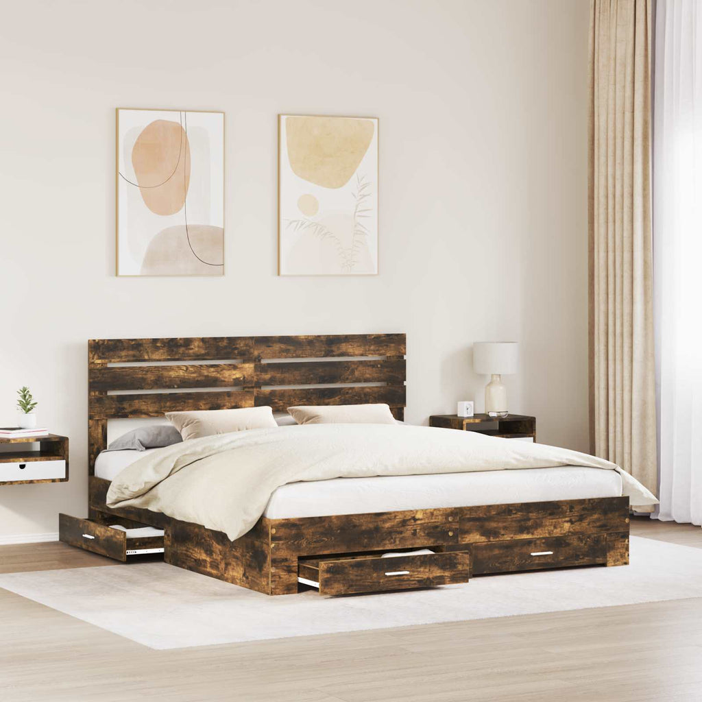 vidaXL Ramka łóżka Dąb wędzony 200 x 200 cm Materiał drewnopochodny