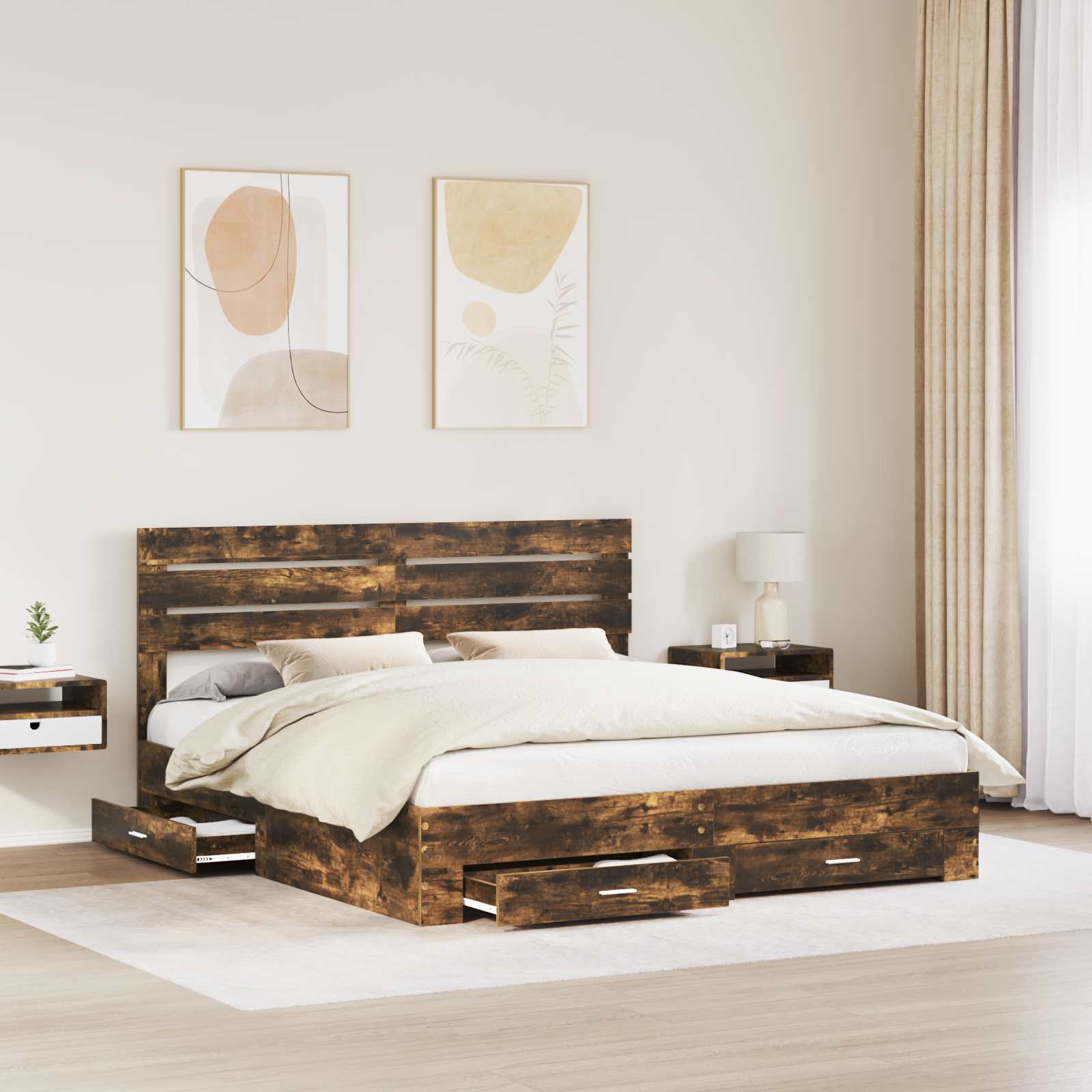 vidaXL Ramka łóżka Dąb wędzony 200 x 200 cm Materiał drewnopochodny