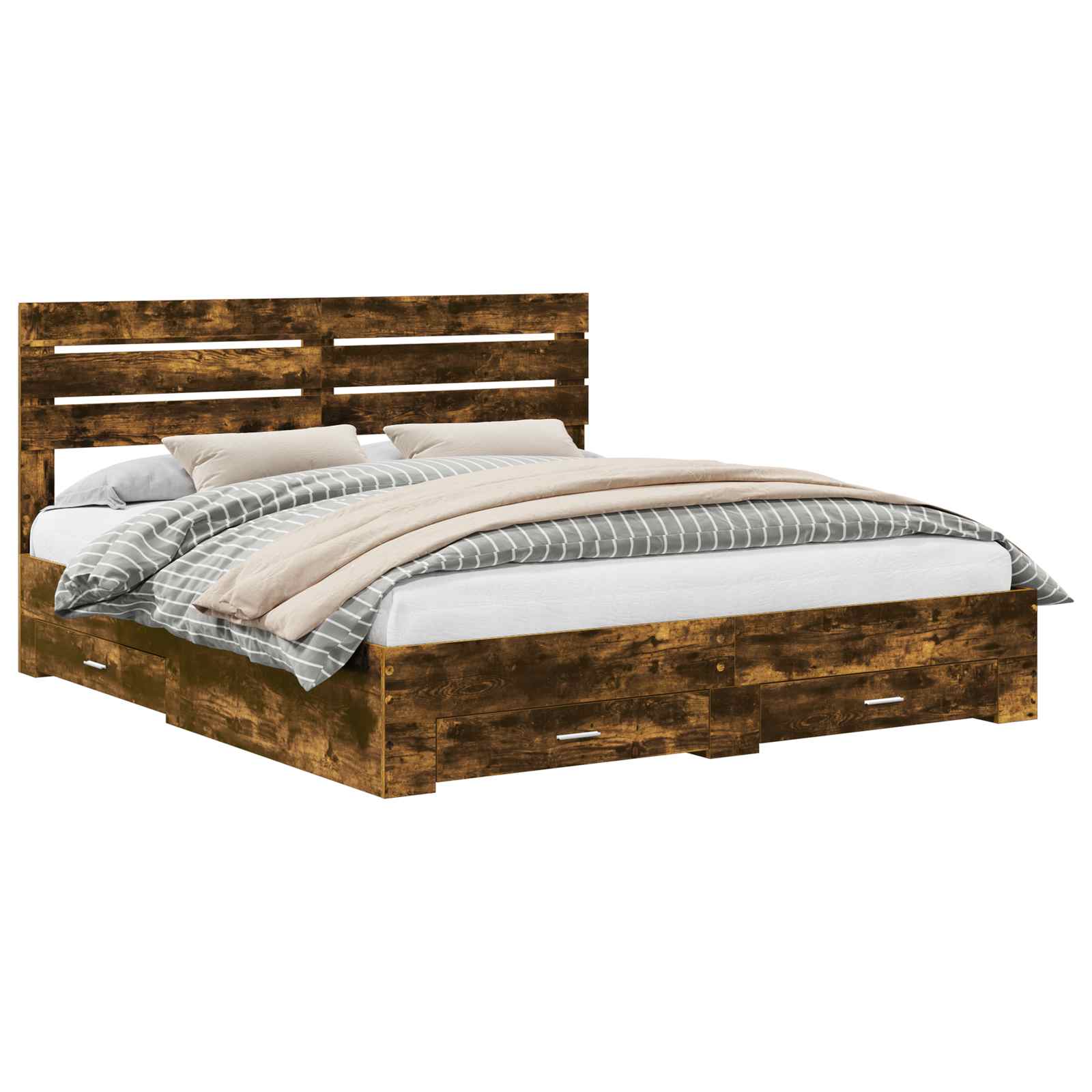 vidaXL Ramka łóżka Dąb wędzony 200 x 200 cm Materiał drewnopochodny
