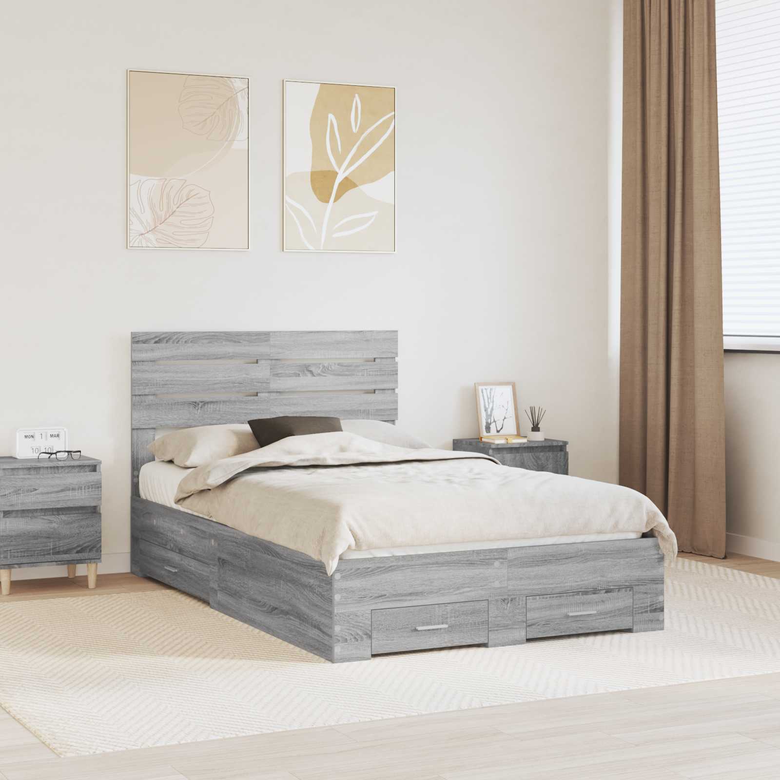 vidaXL Ramka łóżka Szary Sonoma 135 x 190 cm Materiał drewnopochodny