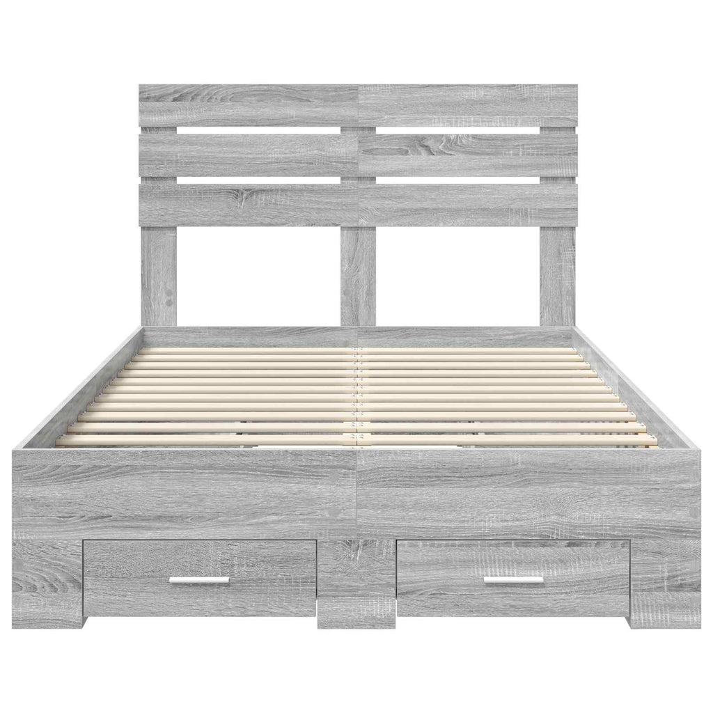 vidaXL Ramka łóżka Szary Sonoma 135 x 190 cm Materiał drewnopochodny