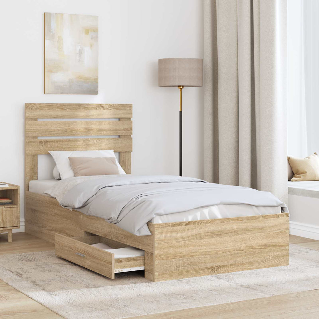 vidaXL Ramka łóżka z szufladą Z zagłówkiem Materiał drewnopochodny