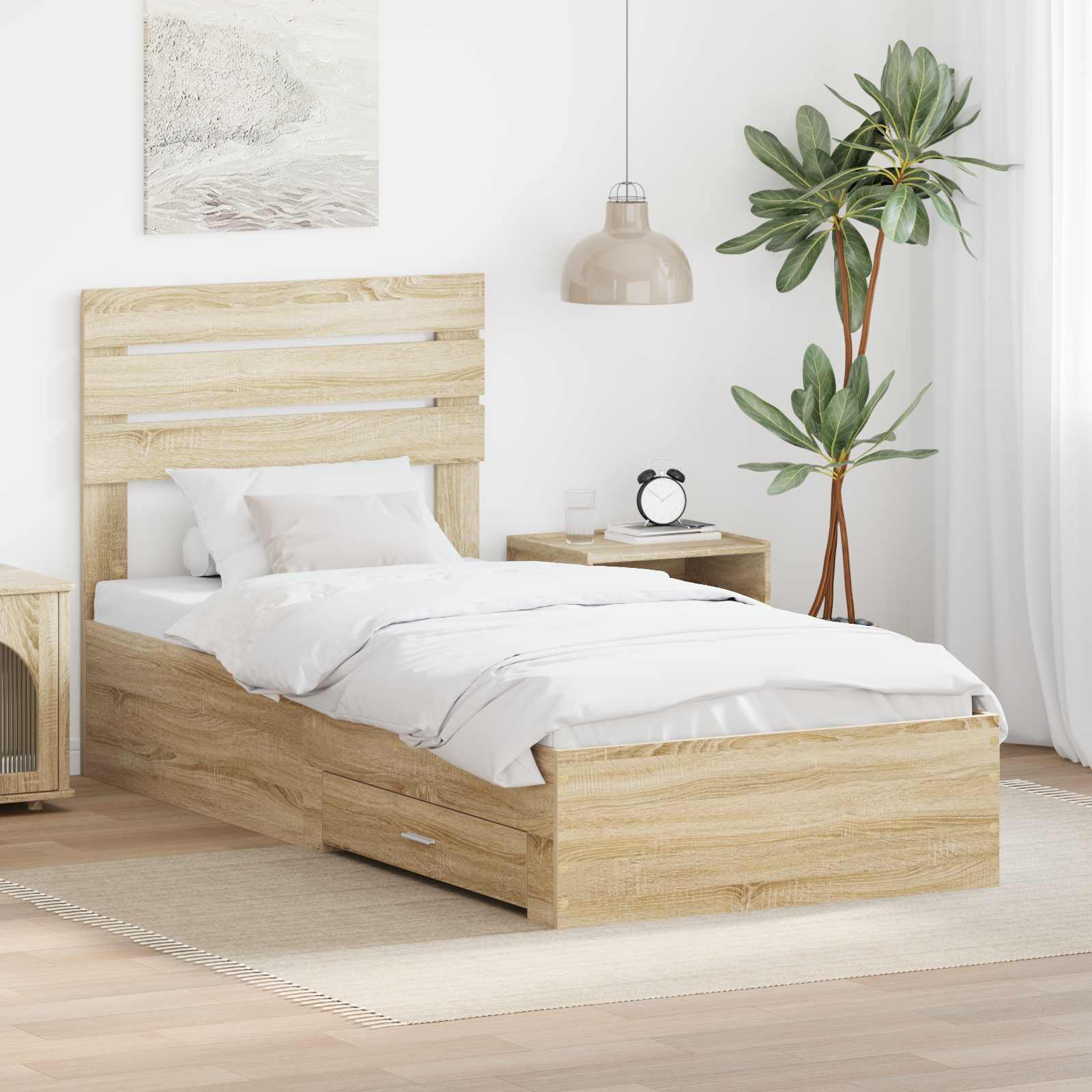 vidaXL Ramka łóżka z szufladą Sonoma dąb i srebro 75 x 190 cm