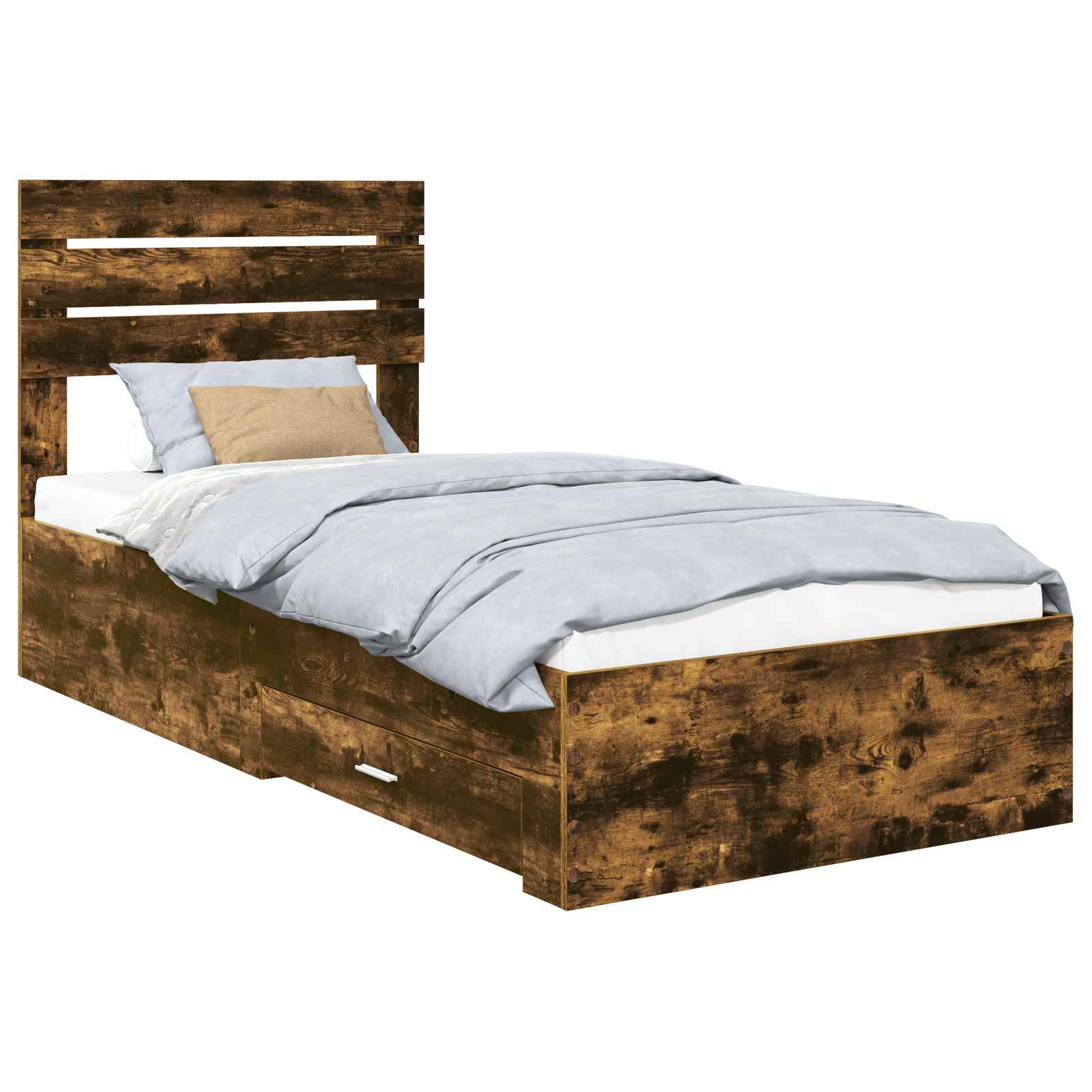 vidaXL Ramka łóżka z szufladą Wędzone dąb i srebro 75 x 190 cm