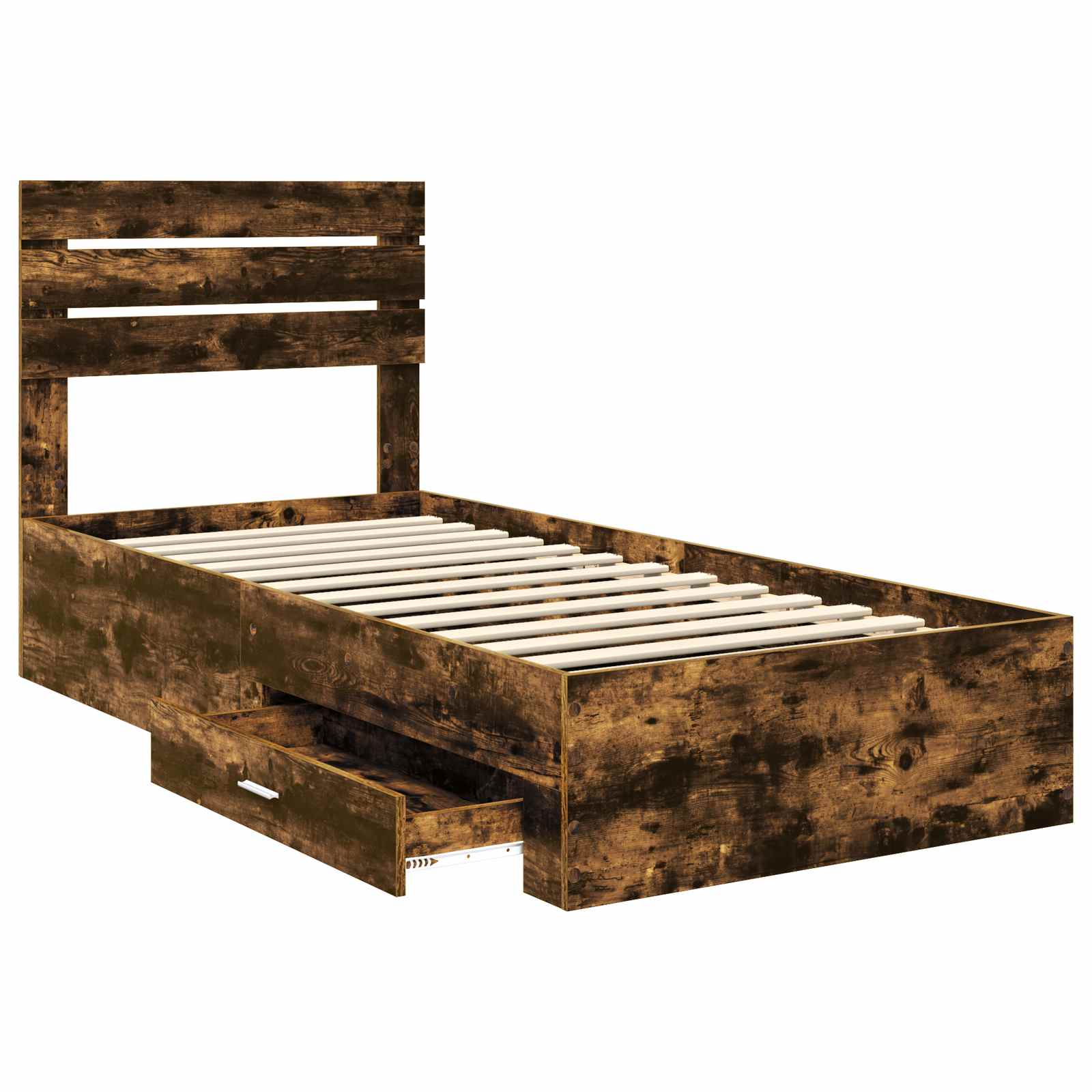 vidaXL Ramka łóżka z szufladą Wędzone dąb i srebro 75 x 190 cm