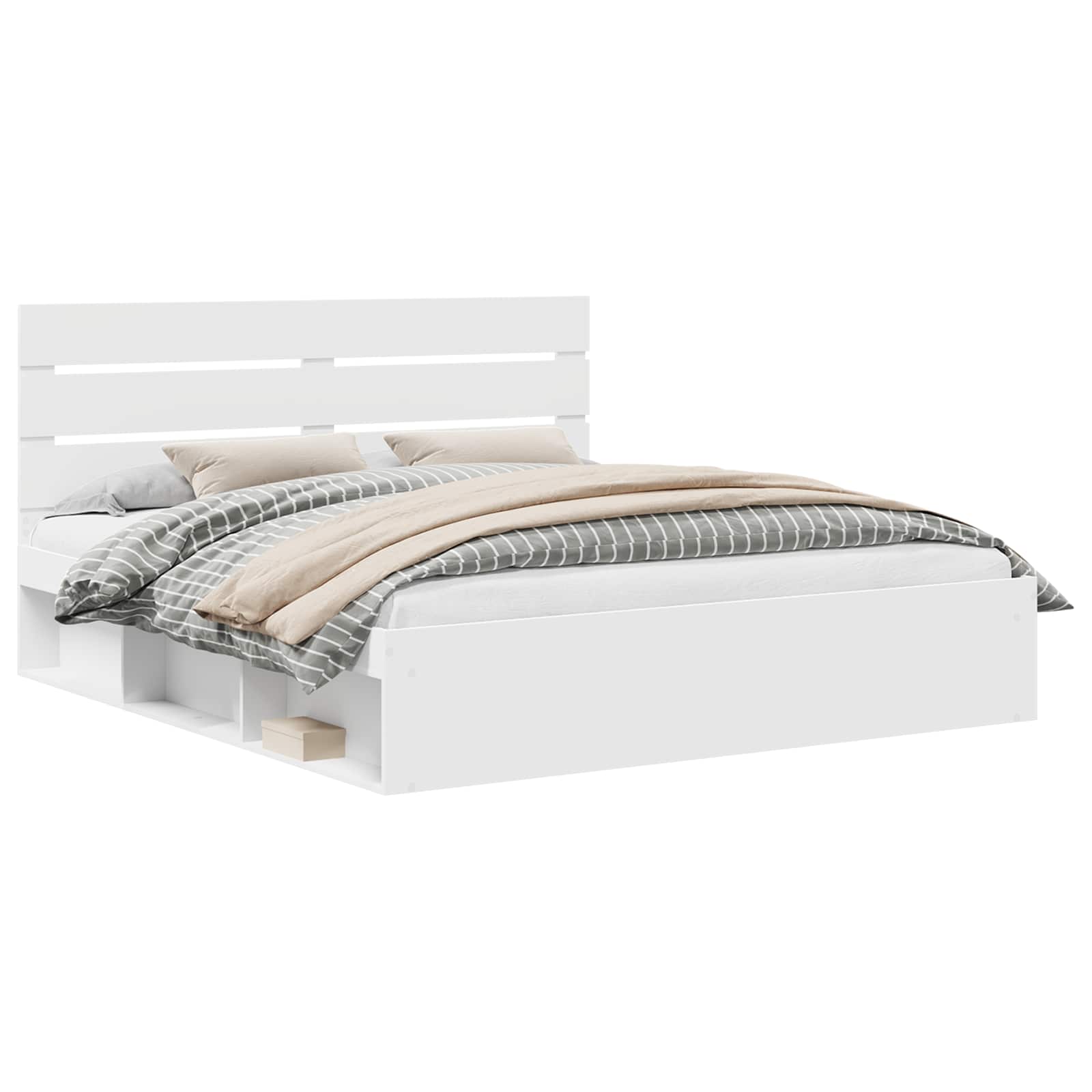 vidaXL Ramka łóżka Z zagłówkiem Biały 200 x 200 cm Lite drewno sosnowe