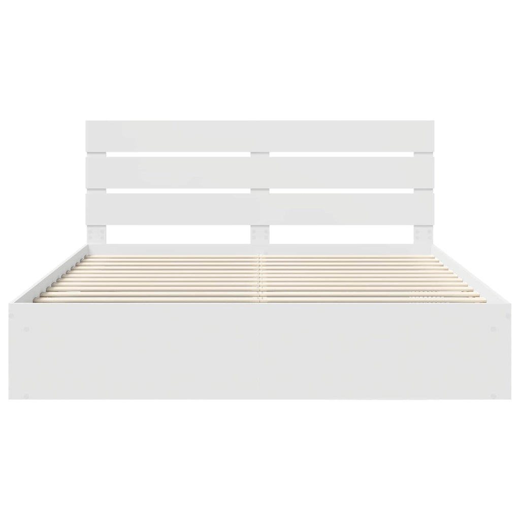 vidaXL Ramka łóżka Z zagłówkiem Biały 200 x 200 cm Lite drewno sosnowe