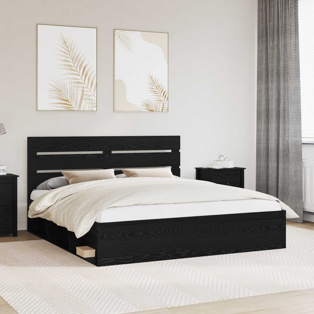 vidaXL Ramka łóżka Czarny 200 x 200 cm Lite drewno sosnowe