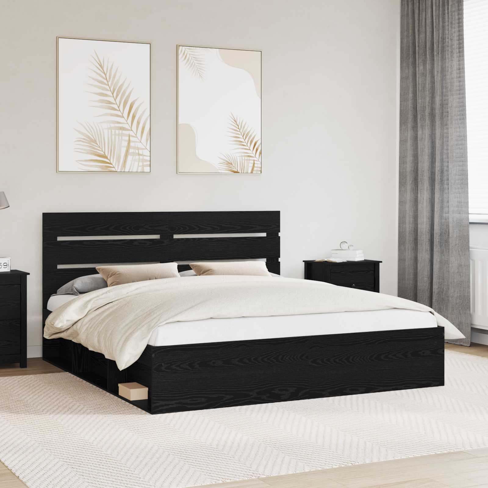 vidaXL Ramka łóżka Czarny 200 x 200 cm Lite drewno sosnowe