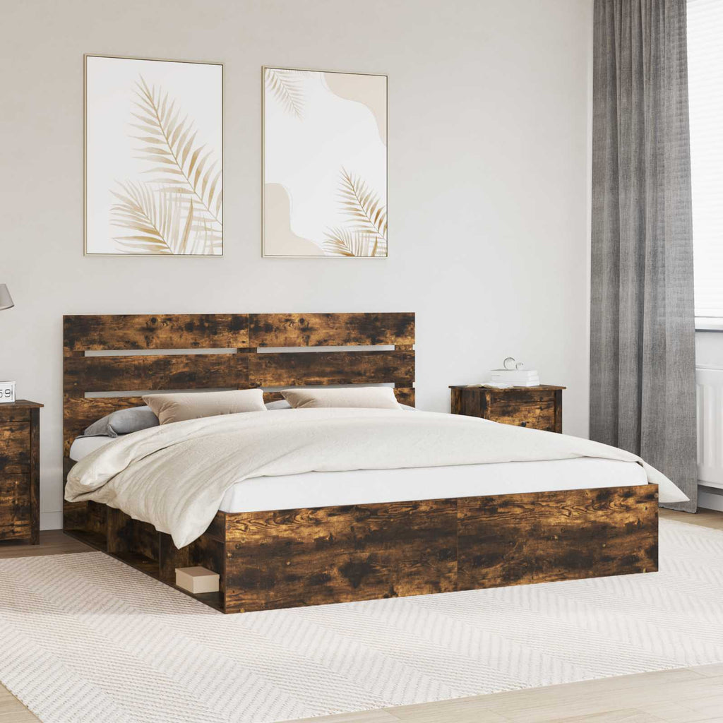 vidaXL Ramka łóżka Dąb wędzony 200 x 200 cm Lite drewno sosnowe