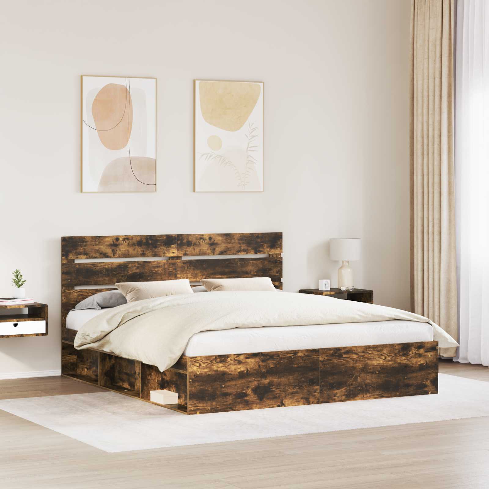 vidaXL Ramka łóżka Dąb wędzony 200 x 200 cm Lite drewno sosnowe