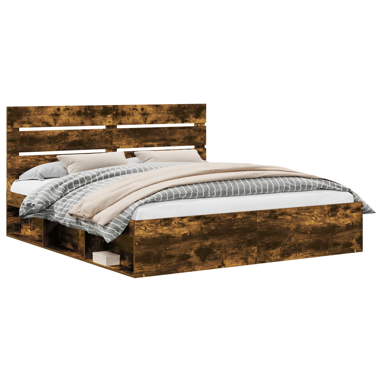 vidaXL Ramka łóżka Dąb wędzony 200 x 200 cm Lite drewno sosnowe