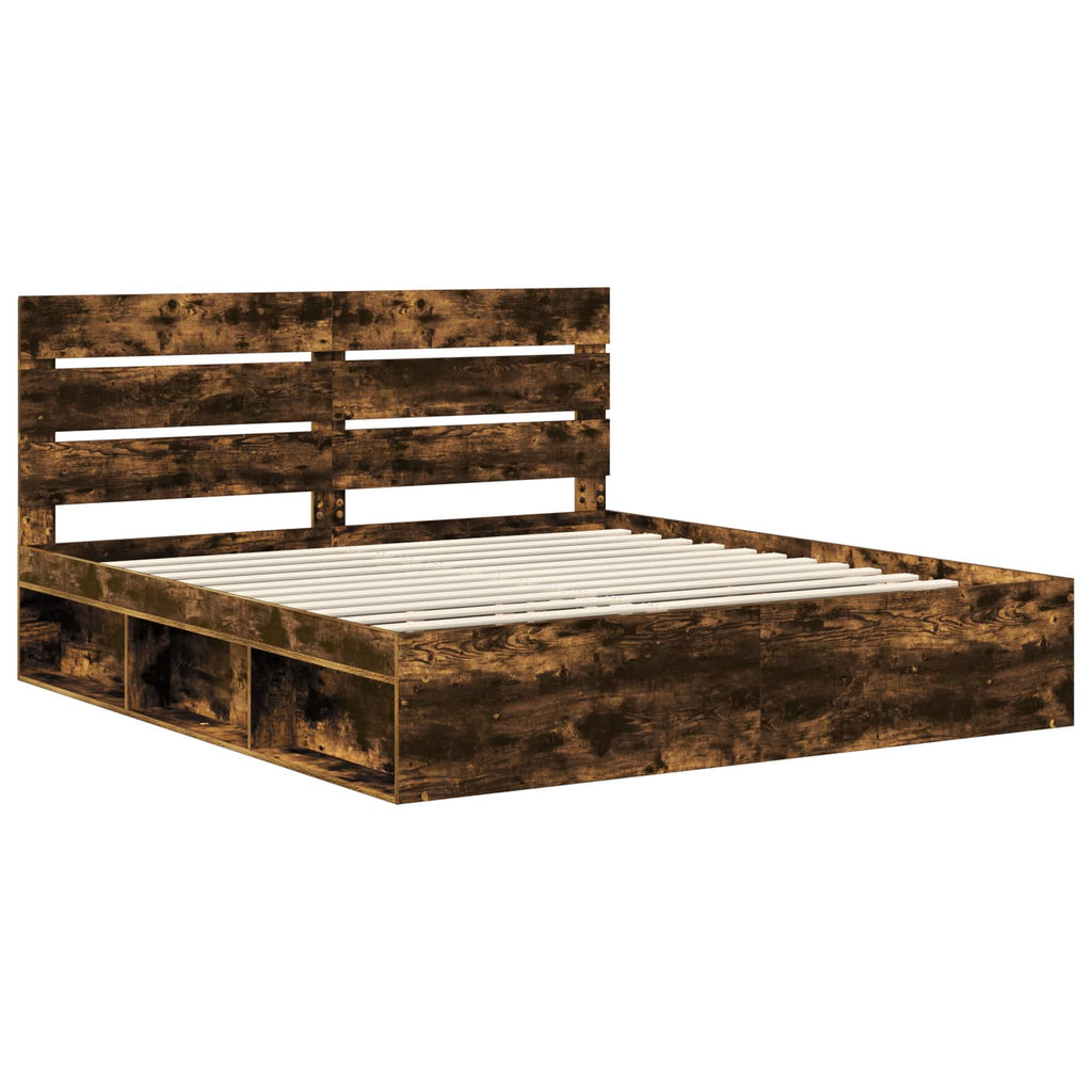 vidaXL Ramka łóżka Dąb wędzony 200 x 200 cm Lite drewno sosnowe