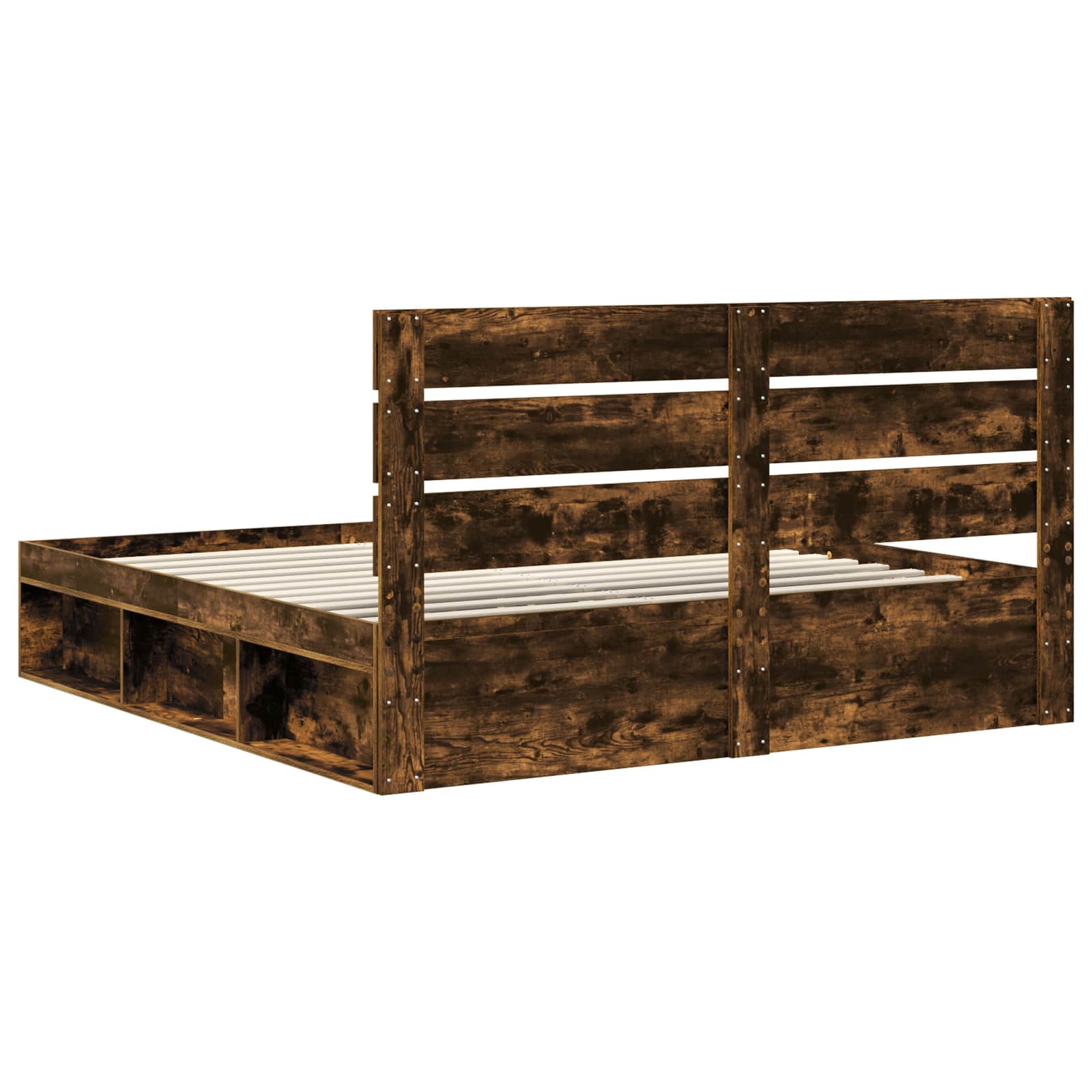 vidaXL Ramka łóżka Dąb wędzony 200 x 200 cm Lite drewno sosnowe