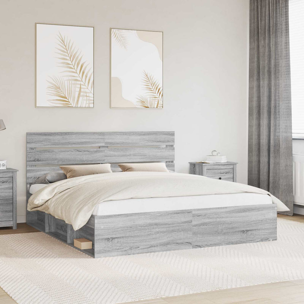 vidaXL Ramka łóżka Szary Sonoma 200 x 200 cm Lite drewno sosnowe