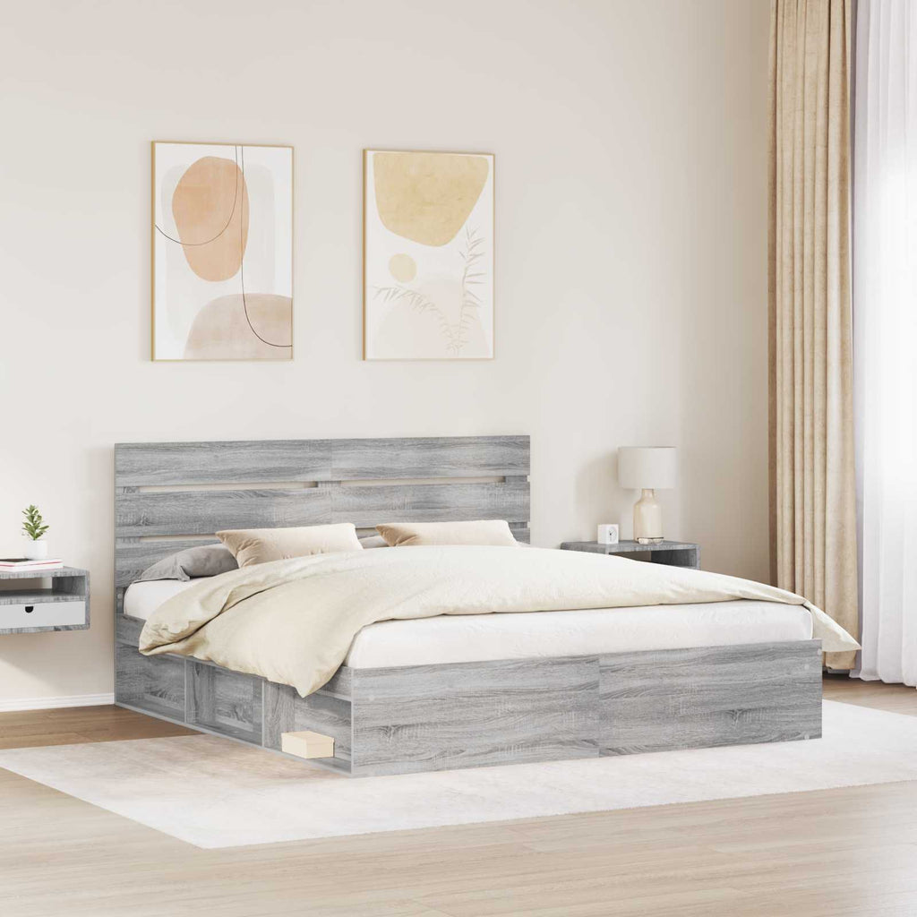 vidaXL Ramka łóżka Szary Sonoma 180 x 200 cm Lite drewno sosnowe