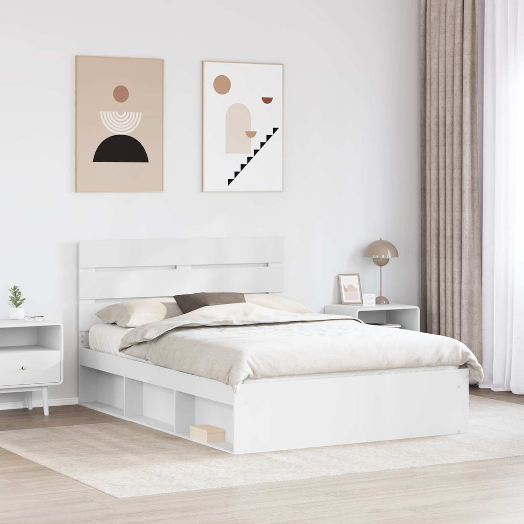 vidaXL Ramka łóżka Z zagłówkiem Biały 150 x 200 cm Lite drewno sosnowe