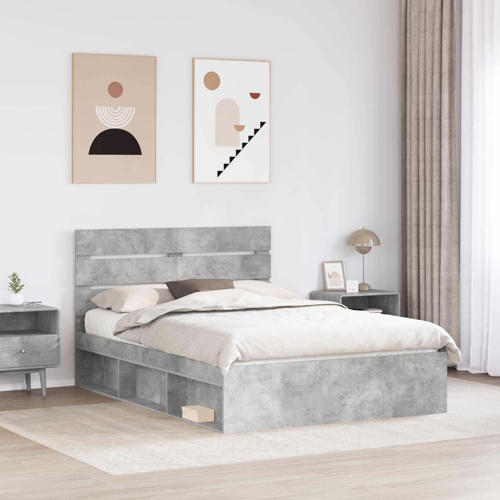 vidaXL Ramka łóżka Szary beton 150 x 200 cm Lite drewno sosnowe