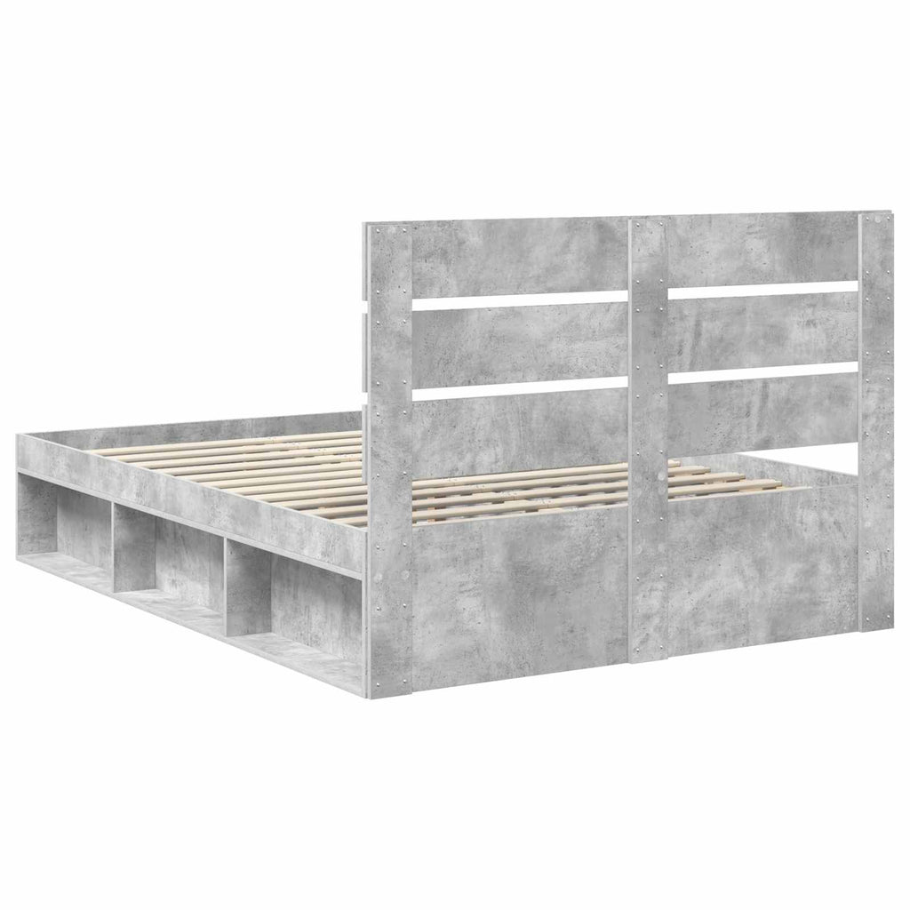 vidaXL Ramka łóżka Szary beton 150 x 200 cm Lite drewno sosnowe