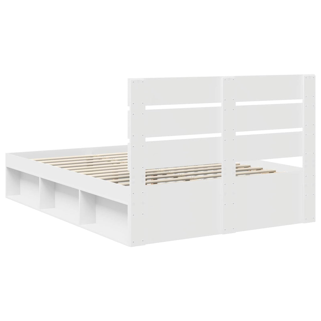 vidaXL Ramka łóżka Z zagłówkiem Biały 140 x 200 cm Lite drewno sosnowe