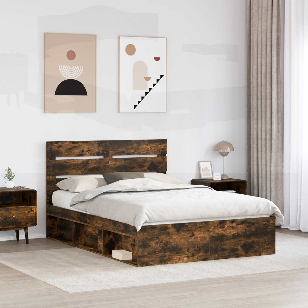 vidaXL Ramka łóżka Dąb wędzony 140 x 200 cm Lite drewno sosnowe