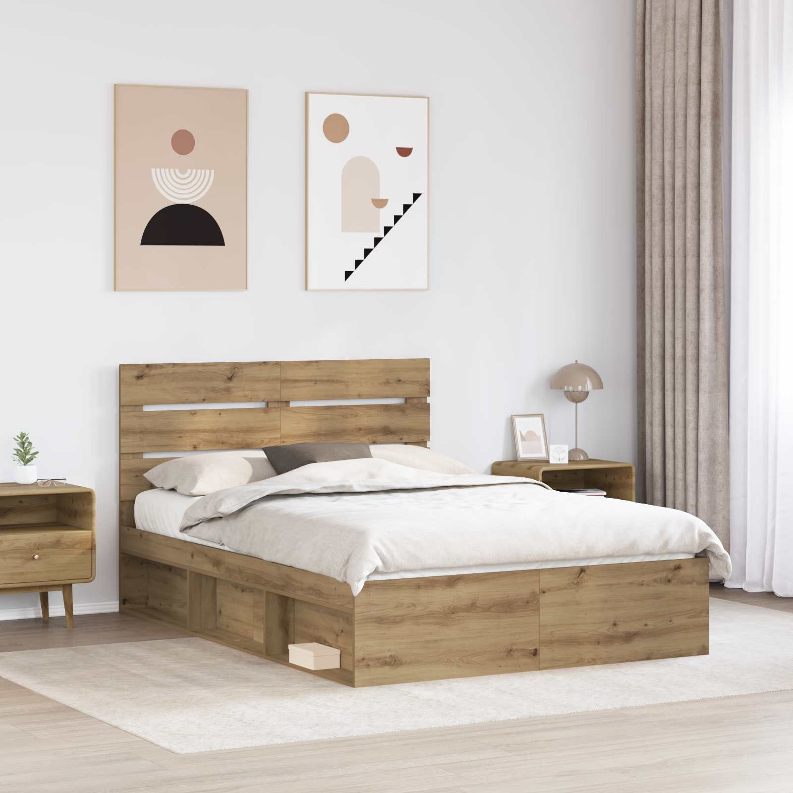 vidaXL Ramka łóżka Dąb rzemieślniczy 140 x 200 cm Lite drewno sosnowe