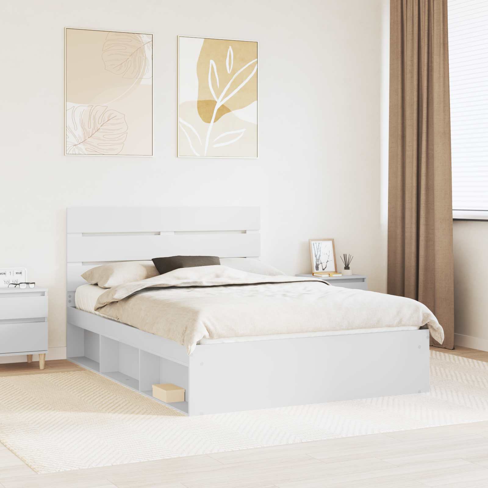 vidaXL Ramka łóżka Z zagłówkiem Biały 140 x 190 cm Lite drewno sosnowe