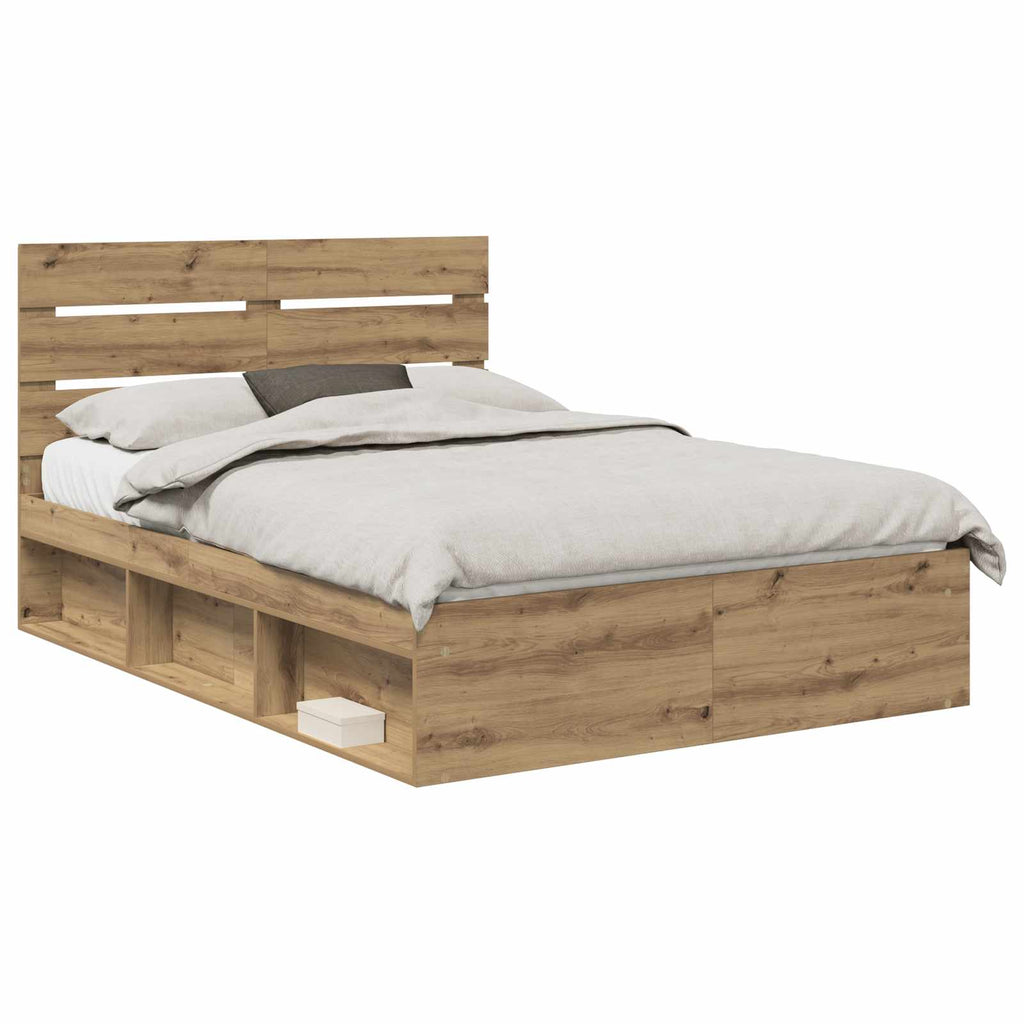 vidaXL Ramka łóżka Dąb rzemieślniczy 140 x 190 cm Lite drewno sosnowe