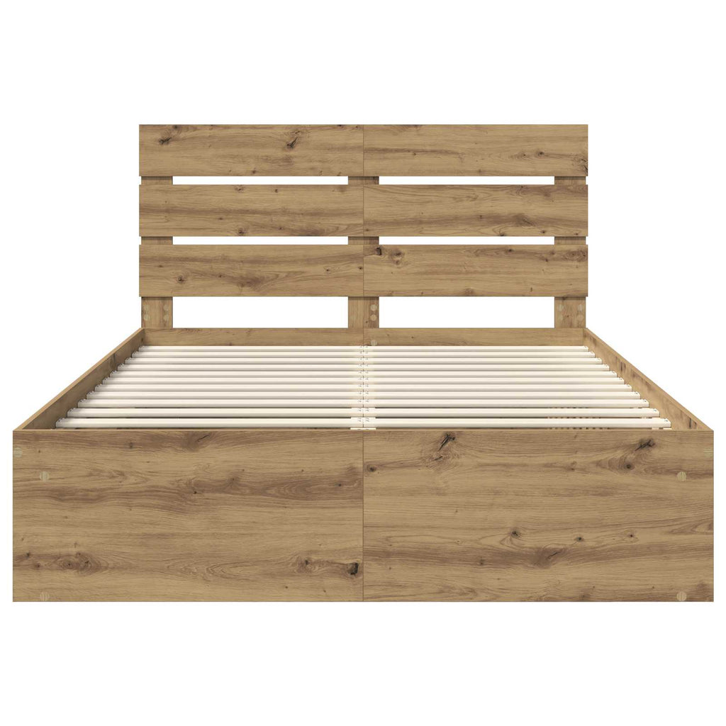 vidaXL Ramka łóżka Dąb rzemieślniczy 140 x 190 cm Lite drewno sosnowe