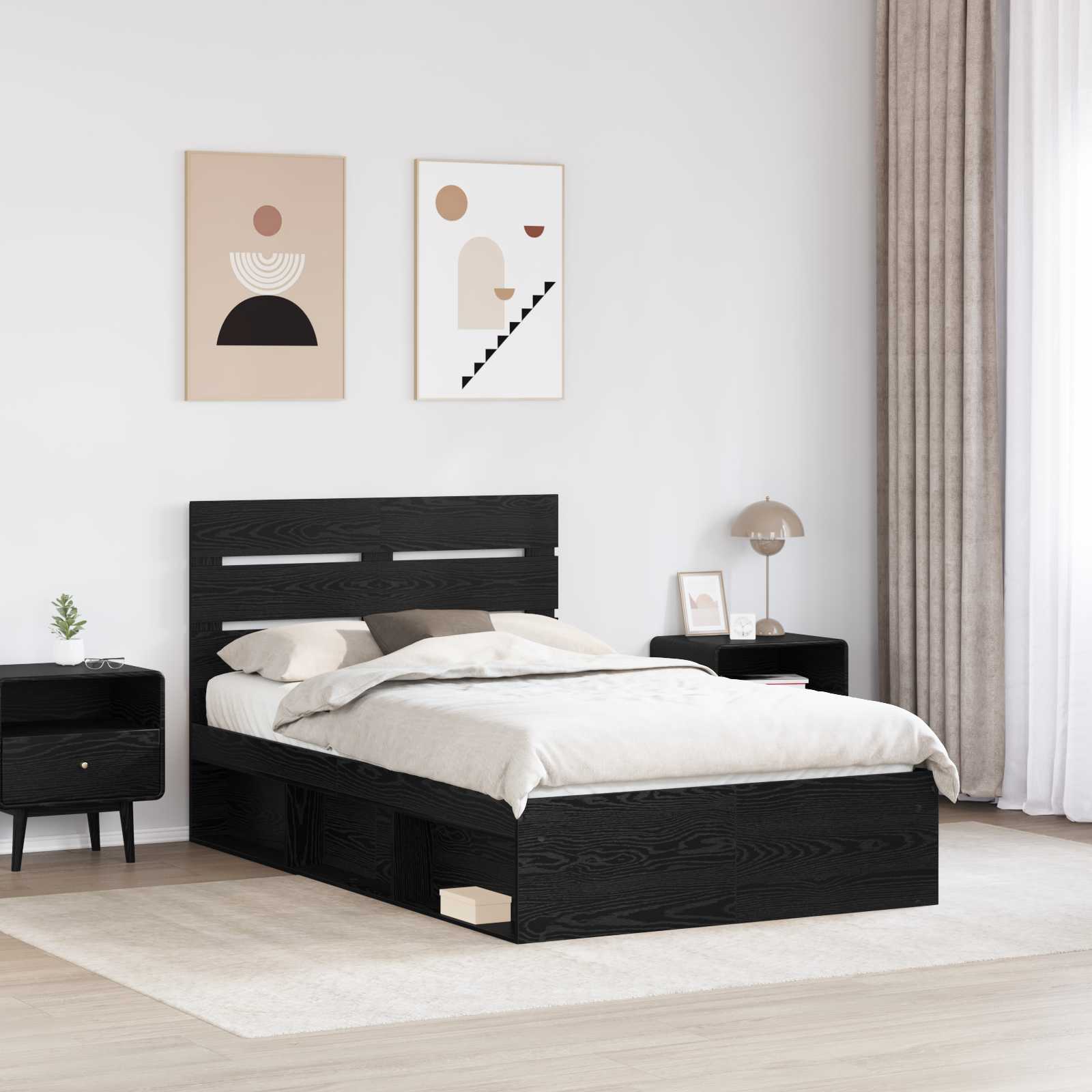 vidaXL Ramka łóżka Czarny 135 x 190 cm Lite drewno sosnowe