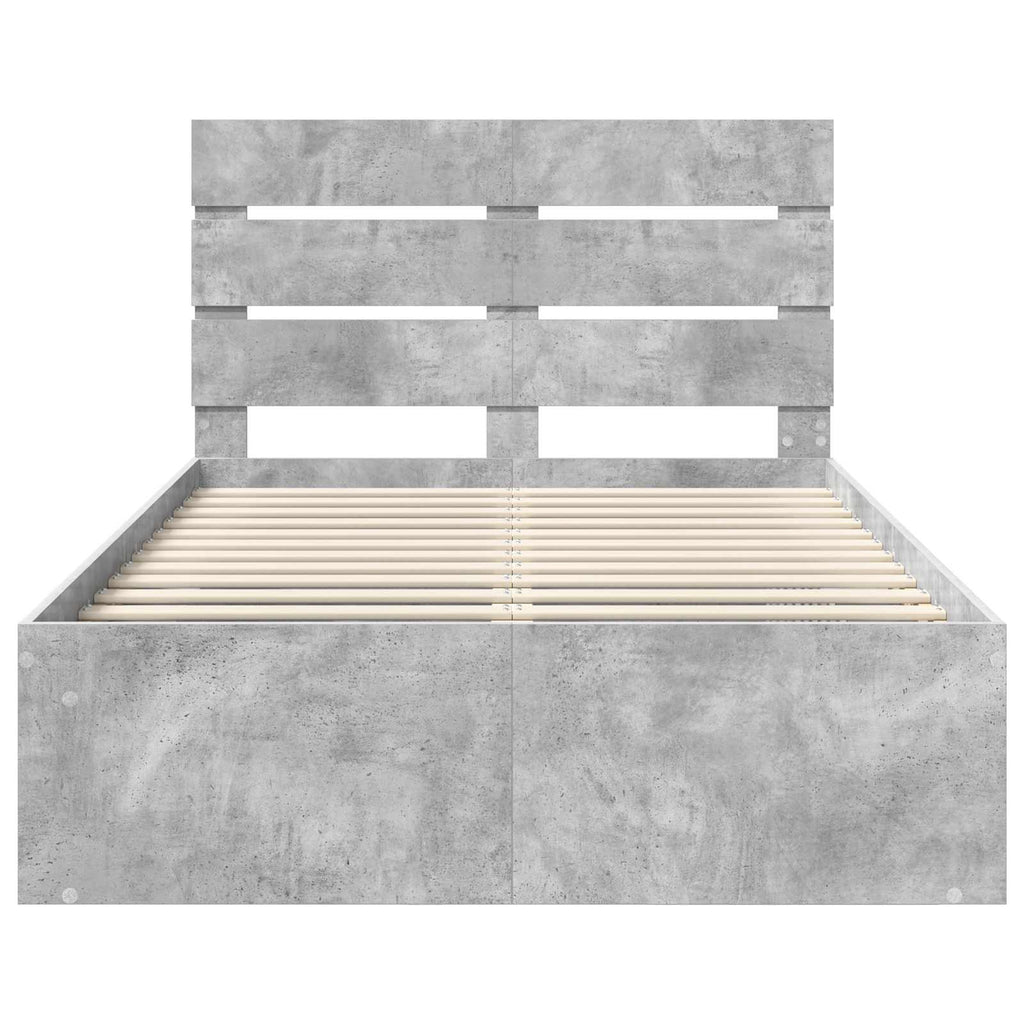 vidaXL Ramka łóżka Szary beton 135 x 190 cm Lite drewno sosnowe