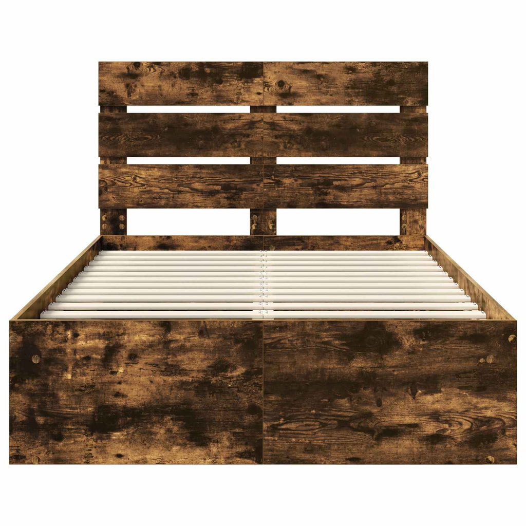 vidaXL Ramka łóżka Dąb wędzony 135 x 190 cm Lite drewno sosnowe