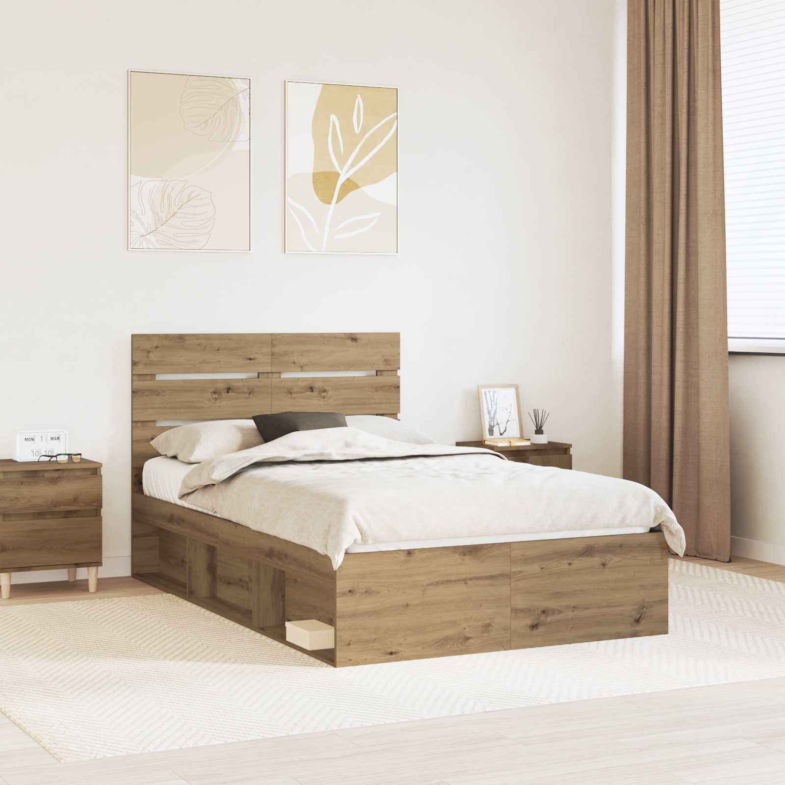 vidaXL Ramka łóżka Dąb rzemieślniczy 135 x 190 cm Lite drewno sosnowe